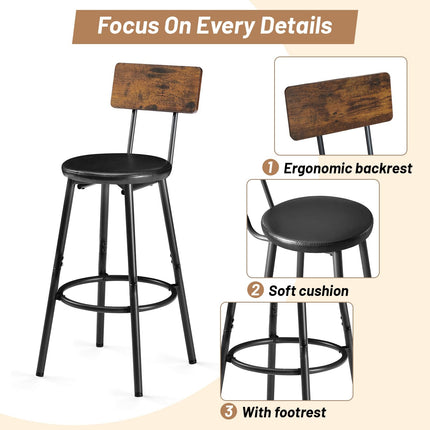 Dining Table Set for 6, 7-Piece Bar Table Set, Kitchen Table and Chairs, Counter Height High Top Table with 6 PU Upholstered Stools, Space-Saving Pub Tables Set for Small Space, Brown