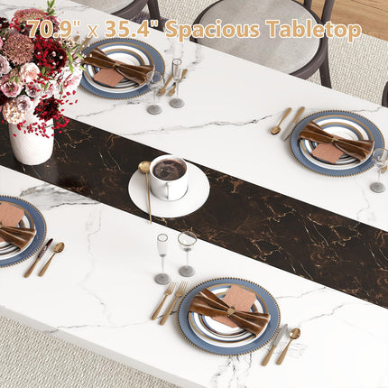 70.9" Large Dining Table for 8, Wood Dining Table for 6-8, Farmhouse Kitchen Table with Spacious Tabletop & V-Shaped Steel Base, 8 Adjustable Legs for Kitchen, Office, Dining Room-White