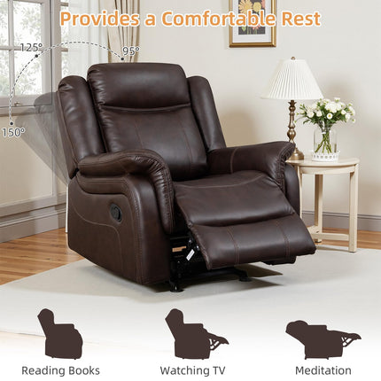Adjustable Recliner Sofa Set, 2-Piece Reclining Couch (1+3, 2+3), Single Seat Recliner & Sofa Set with PU Leather, Cup Holders, Ergonomic Backrest & Angle Adjustment for Living Room & Office, Brown Seat