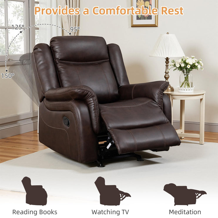 Adjustable Recliner Sofa Set, 2-Piece Reclining Couch (1+3, 2+3), Single Seat Recliner & Sofa Set with PU Leather, Cup Holders, Ergonomic Backrest & Angle Adjustment for Living Room & Office, Brown Seat