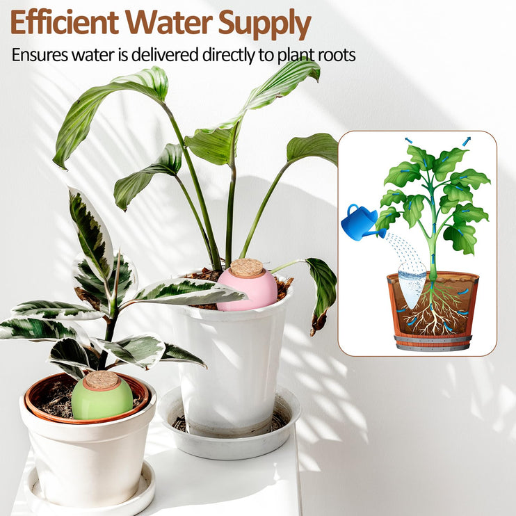 4-Pack Terracotta Watering Spikes, Plant Watering Devices with Lid, Terracotta Spikes Self-Watering Device, Slow Release Plant Watering Spikes for Indoor & Outdoor Plants