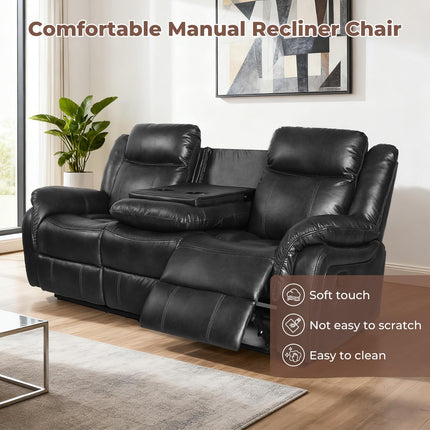 Leather Manual Recliner Sofa Set, Reclining Sofa Chair with Adjustable Angle, Living Room Furniture Sets, Includes Single Recliner Chair and Loveseat Sofa, Black
