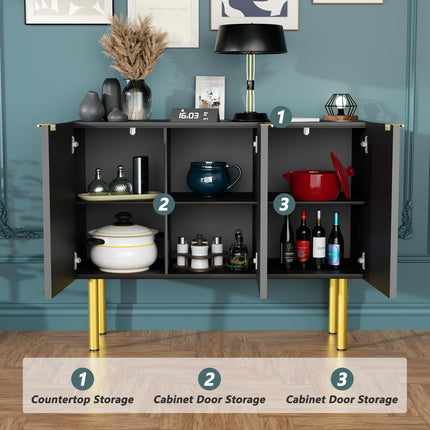 Buffet Sideboard Storage Cabinet Coffee Bar Console Table with Adjustable Shelf, 3 Doors, Black