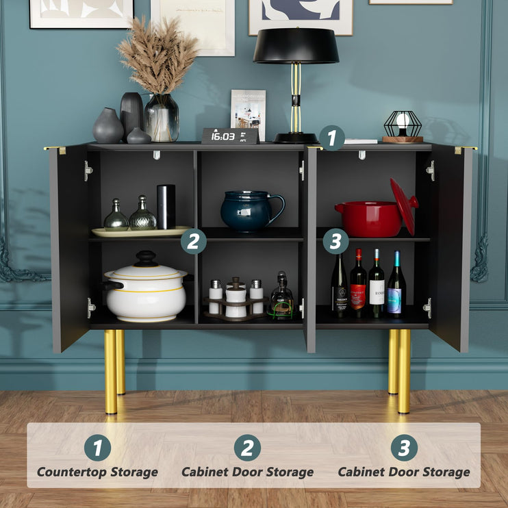 Buffet Sideboard Storage Cabinet Coffee Bar Console Table with Adjustable Shelf, 3 Doors, Black