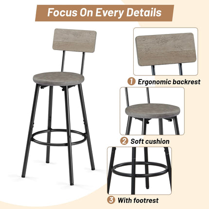 Dining Table Set for 6, 7-Piece Bar Table Set, Kitchen Table and Chairs, Counter Height High Top Table with 6 PU Upholstered Stools, Space-Saving Pub Tables Set for Small Space, Grey