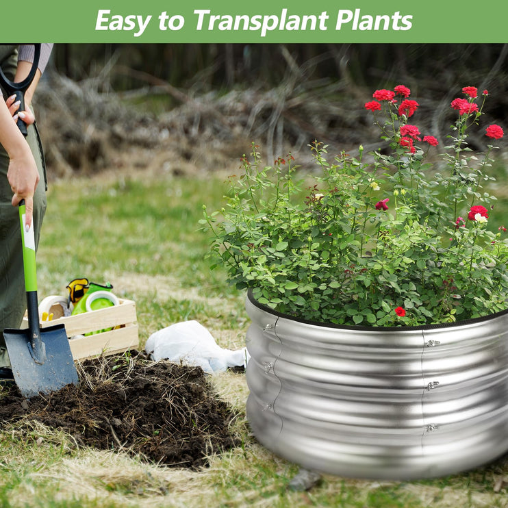 2x2x1ft Round Galvanized Raised Garden Bed Kits, Raised Garden Bed Metal Planter Outdoor Easy Assembly Garden Bed for Planting Vegetables, Fruits & Flowers, Sliver