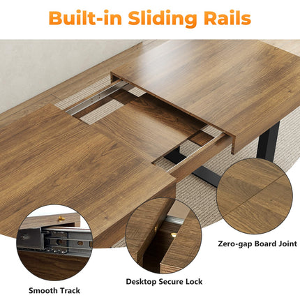 63"-78.7" Expandable Dining Table, 6-10 Extendable Dining Table, Farmhouse Kitchen Table with Slide Track, Tapered U-Shaped Wood Legs for Dining Room, Living Room-Brown