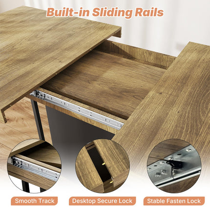 63"-78.7" Expandable Dining Tables, 6-10 Farmhouse Kitchen Table, Extendable Dining Room Table, Rectangular Thick Top with Metal Track, Central Column Base for Living Room, Office-Brown