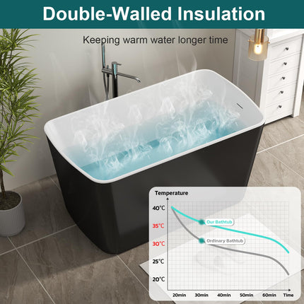 49" Acrylic Freestanding Bathtub, Modern Deep Soaking Tub with Brushed Nickel Overflow and Drain, cUPC Certified Free Standing Tub, Black