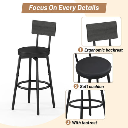 Dining Table Set for 4, 5-Piece Bar Table Set, Kitchen Table and Chairs, Counter Height High Top Table with 4 PU Upholstered Stools, Space-Saving Pub Tables Set for Small Space, Black