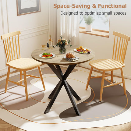 Round Dining Table, 31.5" Small Dining Table for 2-4, Round Kitchen Table with Metal Black Legs, Modern Round Dining Room Table for Kitchen, Apartment, Living Room, Brown