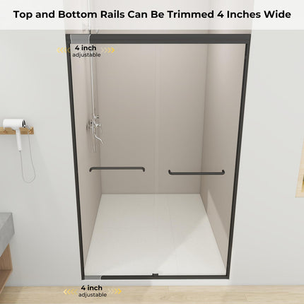 44"-48"W x 72"H Double Sliding Shower Door, Bathroom Sliding Shower Door with 1/4" (6mm) Thick Clear Tempered Glass, Silent Soft-Close Shatterproof Shower Door, Stainless Steel Handle, Black