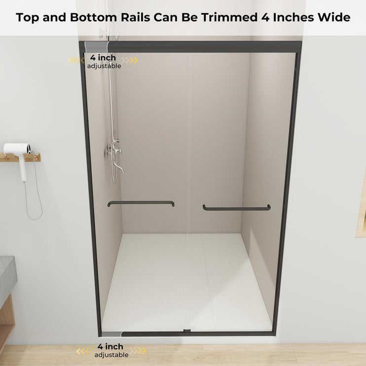 44"-48"W x 72"H Double Sliding Shower Door, Bathroom Sliding Shower Door with 1/4" (6mm) Thick Clear Tempered Glass, Silent Soft-Close Shatterproof Shower Door, Stainless Steel Handle, Black