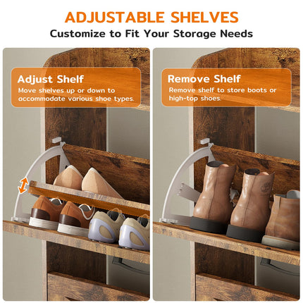 40.51" Shoe Storage Cabinet with 2 Flip Drawers & Side Cabinet, Flip Drawer Shoe Cabinet with Mirror and Adjustable Shelves, Wooden Shoe Organizer Cabinet for Entryway, Livingroom, Brown