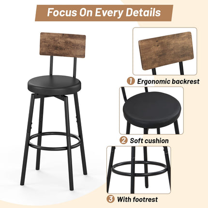 Dining Table Set for 4, 5-Piece Bar Table Set, Kitchen Table and Chairs, Counter Height High Top Table with 4 PU Upholstered Stools, Space-Saving Pub Table Sets for Small Space, Brown