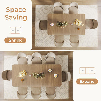 63"-78.7" Expandable Dining Table, 6-10 Farmhouse Kitchen Table, Rectangular Extendable Dining Table, with Metal Slide Track, Widened Wood Striped Legs for Dining Room-Beige Brown