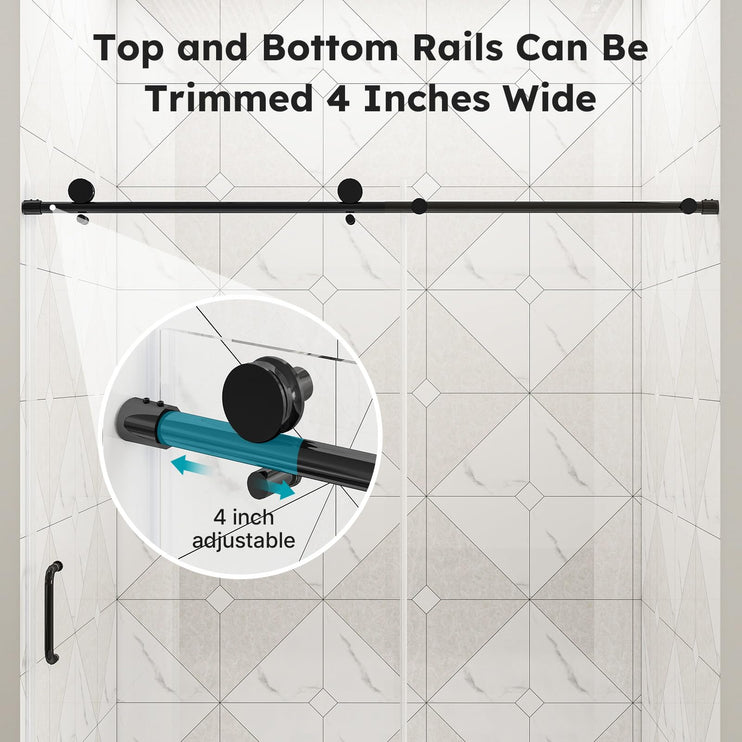 56"-60" W x 76" H Frameless Sliding Shower Door, Bathroom Sliding Door with 1/4'' (6mm) Tempered Glass, Explosion-Proof Film, Silent Soft-Close Shower Door, Stainless Steel Handle, Black