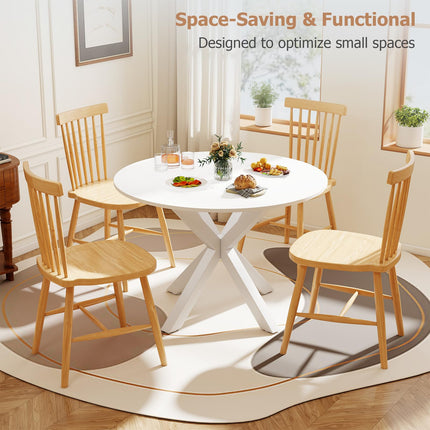 Round Dining Table for 4-6, 42" Modern Kitchen Dining Table with Metal Cross Legs, Small Round Dining Kitchen Tables for Home Dining Room, Apartment, Living Room, White