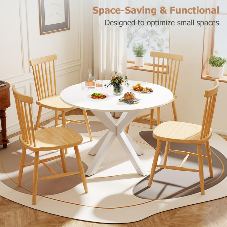 Round Dining Table for 4-6, 42" Modern Kitchen Dining Table with Metal Cross Legs, Small Round Dining Kitchen Tables for Home Dining Room, Apartment, Living Room, White