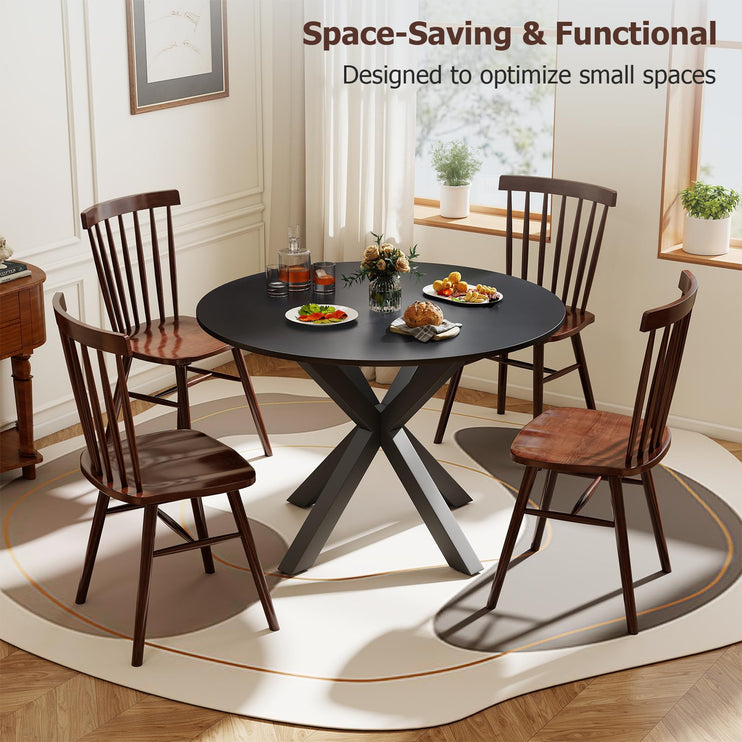 Round Dining Table for 4-6, 42" Modern Kitchen Dining Table with Metal Cross Legs, Small Round Dining Kitchen Tables for Home Dining Room, Apartment, Living Room, Black