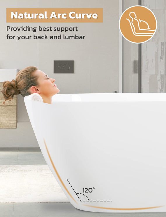 63" Acrylic Freestanding Bathtub, Glossy White Contemporary Soaking Tub with Toe-Tap Chrome Drain, Integrated Slotted Brushed Nickel Overflow, 61 Gal cUPC Certified Tub