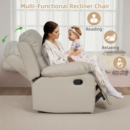 Recliner Chair, Scratch-Resistant Leather Recliner Chairs for Adults, Classic and Traditional Manual Recliner Chair for Small Spaces, Recliner Chairs for Living Room, Beige