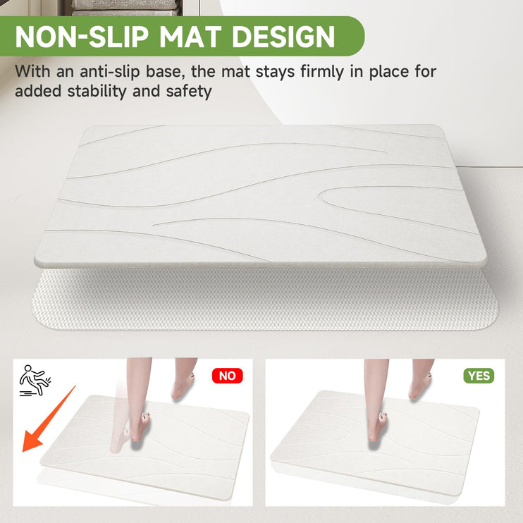 Extra Large Stone Bath Mat, 31.5 x 19.7 White/Dark Grey Diatomaceous Earth Stone Shower Mat for Bathroom, Large Absorbent Bath Mats, Non-Slip Bathroom Floor Mat, Quick Dry, Easy to Clean