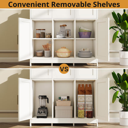 Modern Farmhouse Sideboard Buffet Cabinet, Kitchen Storage Cabinet, Coffee Bar Cabinet with Drawer and Adjustable Shelf, Accent Cabinets with Storage for Kitchen, Dining Room, White