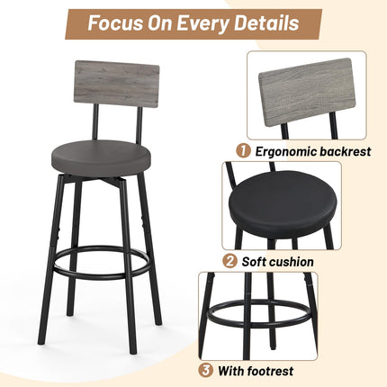Dining Table Set for 4, 5-Piece Bar Table Set, Kitchen Table and Chairs, Counter Height High Top Table with 4 PU Upholstered Stools, Space-Saving Pub Table Sets for Small Space, Gray