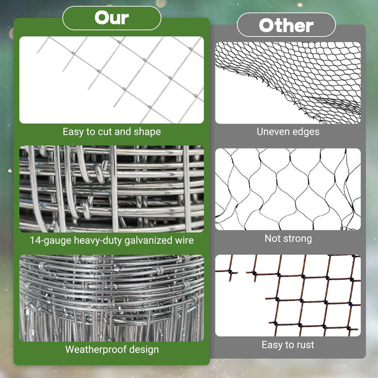 5ft x 164ft Galvanized Farm Fence, Cattle Fence, Hog Wire Fence Panels, Wire Fence Rolls, Heavy Duty Wire Mesh for Deer, Pig, Sheep Enclosure for Yard, Garden, Field Use-14 Gauge