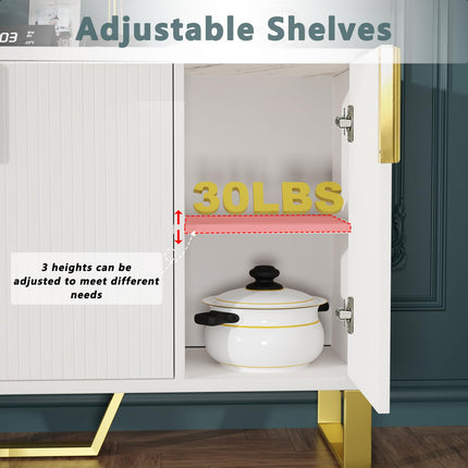 Buffet Sideboard Storage Cabinet 60inch Coffee Bar Console Table with Adjustable Shelf, 4 Doors, White