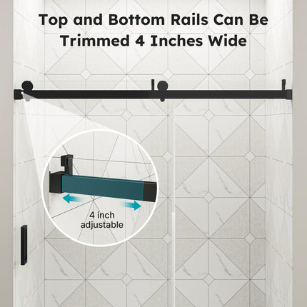 56"-60" W x 76" H Shower Door, Frameless Sliding Shower Glass Door with 1/4" (6mm) Clear Tempered Glass, Noiseless & Shatterproof Shower Door, Reversible Installation, Black