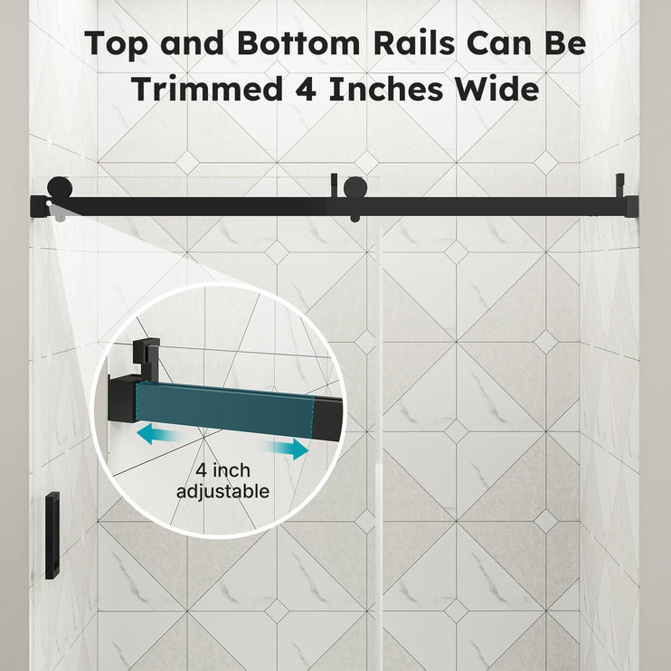 56"-60" W x 76" H Shower Door, Frameless Sliding Shower Glass Door with 1/4" (6mm) Clear Tempered Glass, Noiseless & Shatterproof Shower Door, Reversible Installation, Black