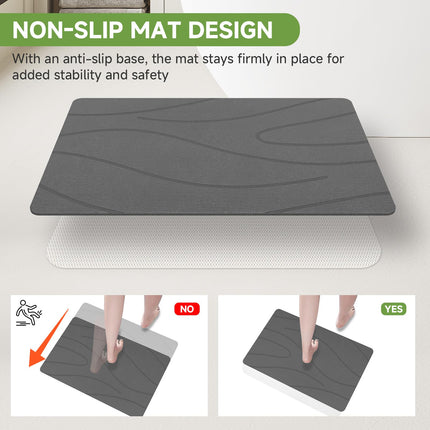 Extra Large Stone Bath Mat, 31.5 x 19.7 White/Dark Grey Diatomaceous Earth Stone Shower Mat for Bathroom, Large Absorbent Bath Mats, Non-Slip Bathroom Floor Mat, Quick Dry, Easy to Clean