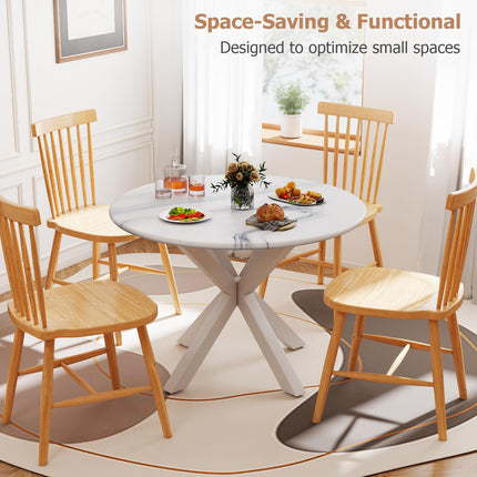 Round Dining Table, 42" Kitchen Dining Table for 4-6, Small Round Table with Metal Cross Legs, Modern Round Dining Room Table for Kitchen, Apartment, Living Room, White Marble