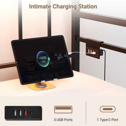 Twin Daybed with Pop Up Trundle, Metal Day Bed Frame with LED Lights and Charging Station, Day Bed with Trundle Bed Twin, Black Daybed for Living Room, Bedroom, Guest Room