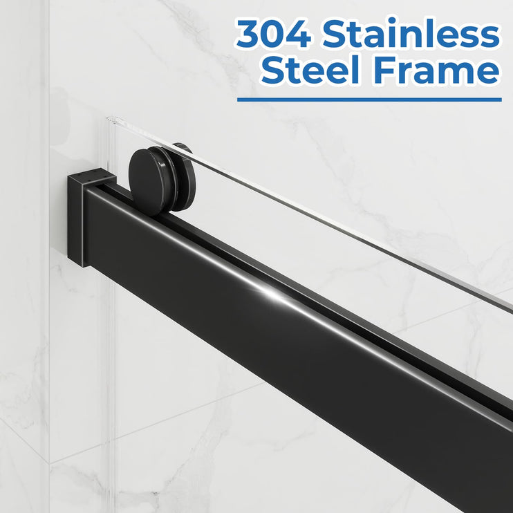 56-60'' W x 76 '' H Shower Doors, Frameless Double Sliding Doors, Walk in Shower Doors with 3/8" (10 mm) Tempered Glass, Stainless Steel Handles, Matte Black