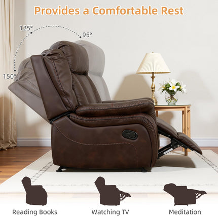 Adjustable Recliner Sofa Set, 2-Piece Reclining Couch (1+3, 2+3), Single Seat Recliner & Sofa Set with PU Leather, Cup Holders, Ergonomic Backrest & Angle Adjustment for Living Room & Office, Brown Seat