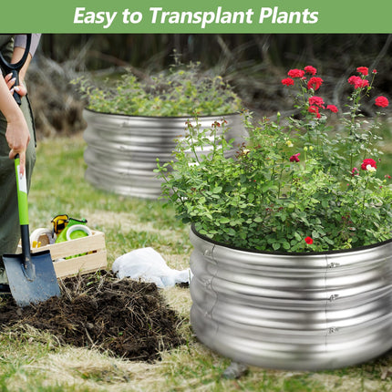 2x2x1ft Round Galvanized Raised Garden Bed Kits, Raised Garden Bed Metal Planter Outdoor Easy Assembly Garden Bed for Planting Vegetables, Fruits & Flowers, Sliver