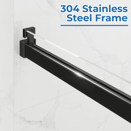 56-60'' W x 76 '' H Shower Doors, Frameless Single Sliding Doors, Walk in Shower Doors with 3/8" (10 mm) Tempered Glass, Stainless Steel Handles, Matte Black