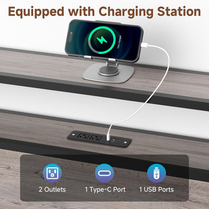 Queen Bed Frame with 4 Drawers & Headboard, Queen Size Metal Platform Bed Frame with Charging Station, LED Lights, Sturdy & Stable Queen Size Bedframe, Noiseless, No Box Spring Needed