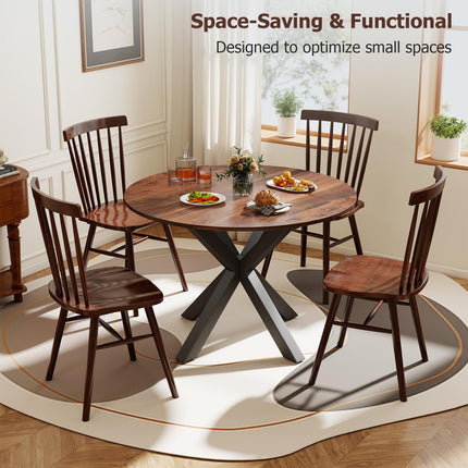 Round Dining Table, 42" Kitchen Dining Table for 4-6, Small Round Table with Metal Cross Legs, Modern Round Dining Room Table for Kitchen, Apartment, Living Room, Brown