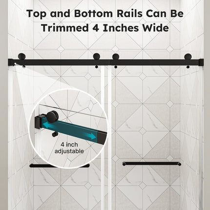 56"-60" W x 75" H Frameless Shower Door, Double Sliding Shower Doors with 5/16" (8mm) Clear Tempered Glass, Noiseless Shatterproof Shower Door, 304 Stainless Steel, Black