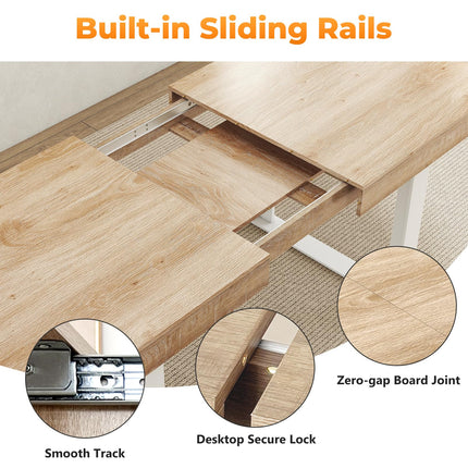 63"-78.7" Expandable Dining Table, 6-10 Farmhouse Kitchen Table, Extendable Dining Table, Rectangular Kitchen Table with Metal Track, Tapered U-Shaped Legs for Dining Room, Office-Oak