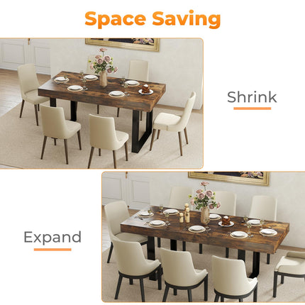 63"-78.7" Expandable Dining Table, 6-10 Farmhouse Kitchen Table, Extendable Dining Table, Rectangular Kitchen Table with Metal Track, Tapered U-Shaped Leg for Dining Room,Office-Rustic Brown