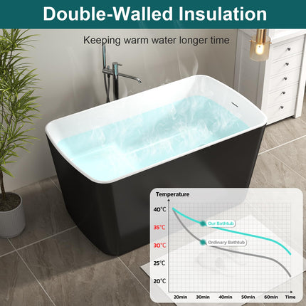 49" Glossy White Acrylic Freestanding Soaking Tub w/Seat- Contemporary Design with Toe-Tap Drain & Brushed Nickel Overflow - 55 Gal, cUPC Certified