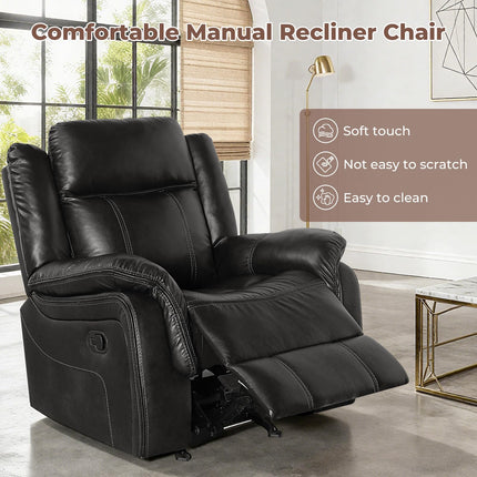 Leather Manual Recliner Sofa Set, Reclining Sofa Chair with Adjustable Angle, Living Room Furniture Sets, Includes Single Recliner Chair and Loveseat Sofa, Black