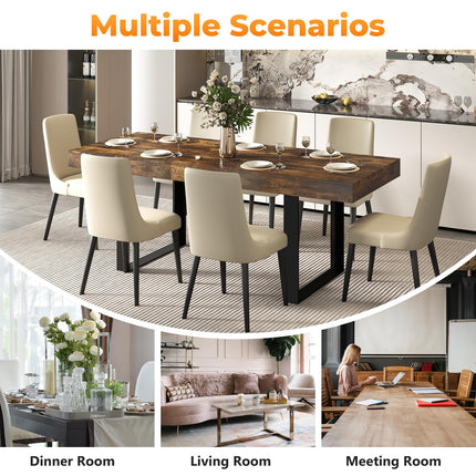 63"-78.7" Expandable Dining Table, 6-10 Farmhouse Kitchen Table, Extendable Dining Table, Rectangular Kitchen Table with Metal Track, Tapered U-Shaped Leg for Dining Room,Office-Rustic Brown