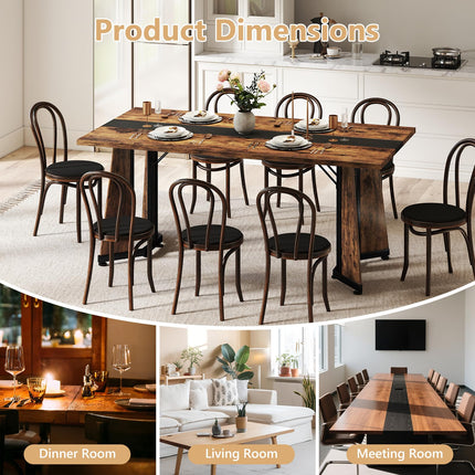 70.9" Large Dining Table for 8, Wood Dining Table for 6-8, Farmhouse Kitchen Table with Spacious Tabletop & V-Shaped Steel Base, 8 Adjustable Legs for Kitchen, Office, Dining Room-White