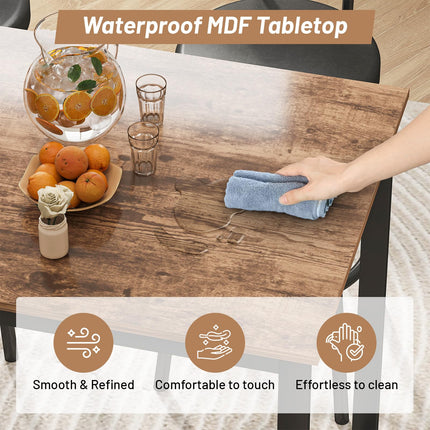 Dining Table Set for 4, 5-Piece Bar Table Set, Kitchen Table and Chairs, Counter Height High Top Table with 4 PU Upholstered Stools, Space-Saving Pub Table Sets for Small Space, Brown